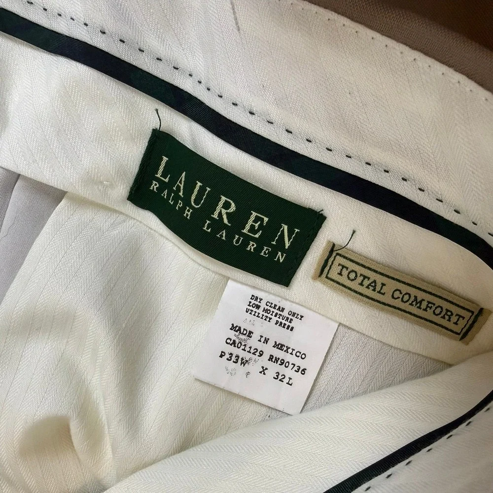 Lauren‎ Ralph Lauren Mens Khaki Pleated Flat Front Pants Total Comfort 33x32